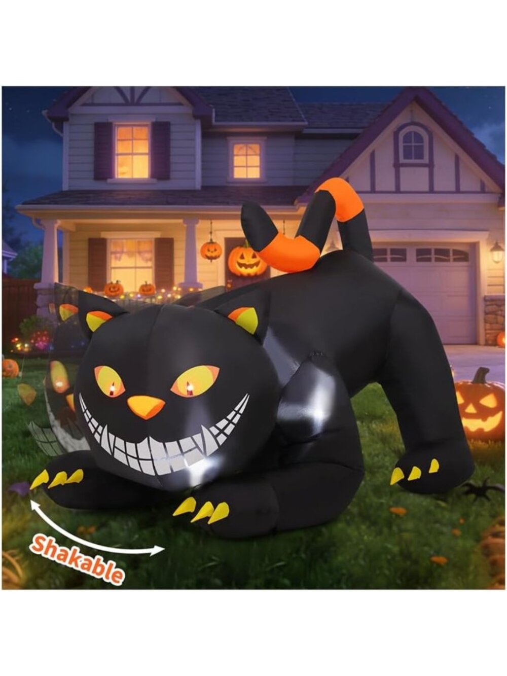 6 FT Halloween Inflatable Black Cat with Shakable Head & LED Lights - Yard Decor